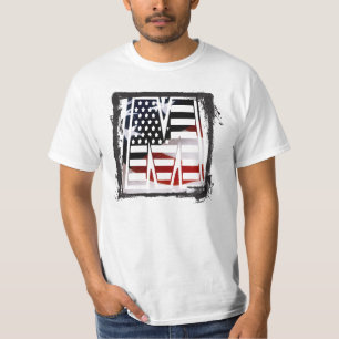 Camiseta Letra M Monograma Patriótico Inicial EUA Bandeira