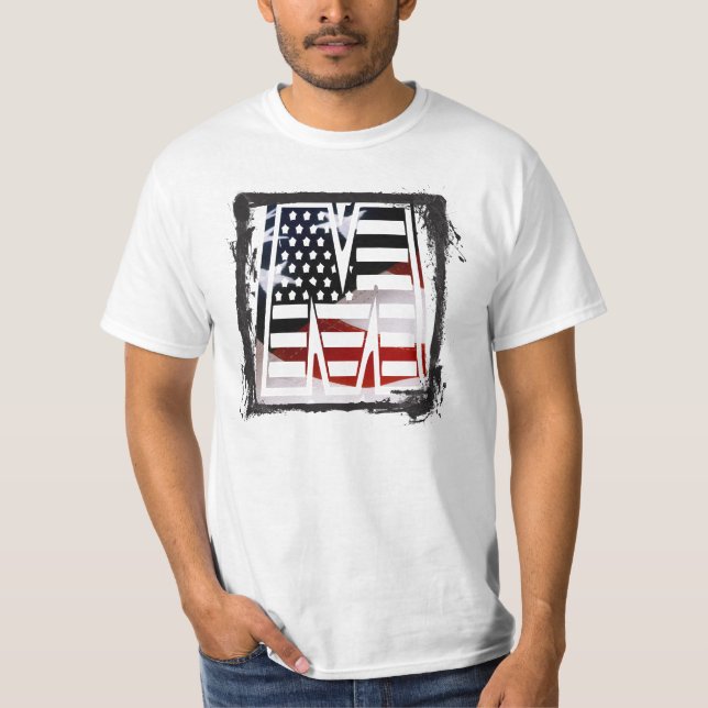 Camiseta Letra M Monograma Patriótico Inicial EUA Bandeira (Frente)