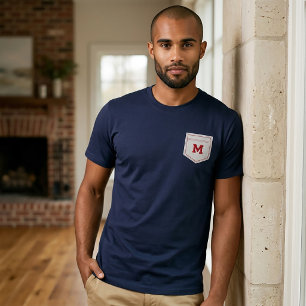 Camiseta Letra M - Nome Inicial Alfabeto Bolso Lateral Esqu