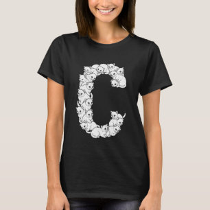 Camiseta Letra Maiúscula Inicial C Gato Engraçado Amante Fe