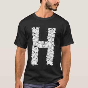 Camiseta Letra Maiúscula Inicial H Gato Engraçado Amante Fe