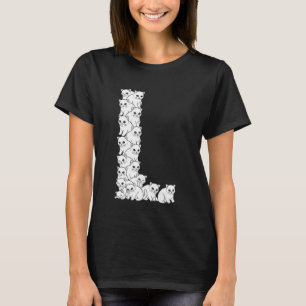 Camiseta Letra Maiúscula Inicial L Gato Engraçado Amante Fe