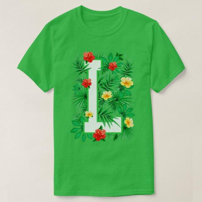 Camiseta Letra maiúscula L alfabético Monograma Flor inicia (Frente do Design)