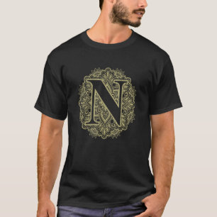 Camiseta Letra maiúscula N Floral Monograma inicial Font Al