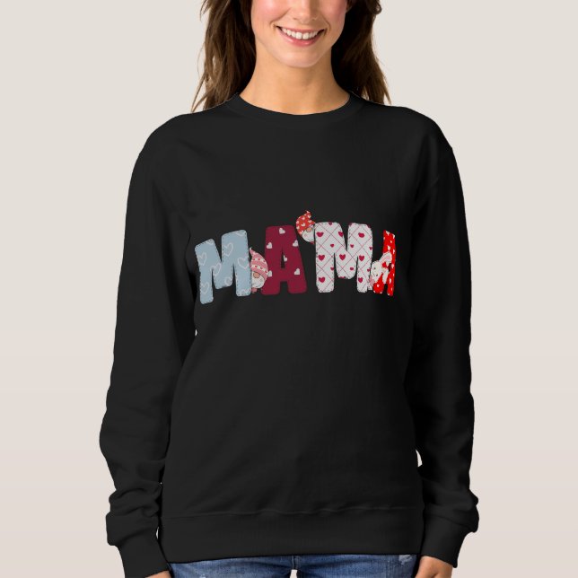 Camiseta Letra Mama Patchwork Sweatshirt - Cute Heart (Frente)