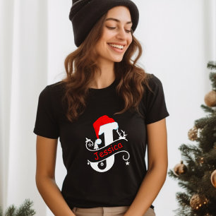 Camiseta Letra monograma J Nome personalizado Natal