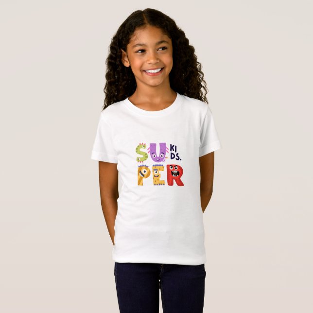 Camiseta Letra monstro colorida | Design de Super Crianças (Frente Completa)