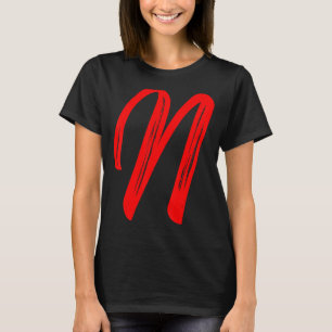 Camiseta Letra N alfabeto Gráfico vermelho grande inicial