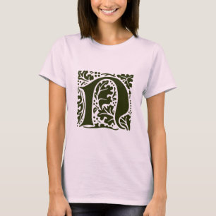 Camiseta Letra N de Monograma Vintage Verde William Morris