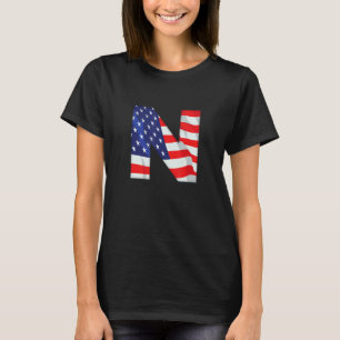 Camiseta Letra N Maiúscula Alfabet Eua American Flag Monsen
