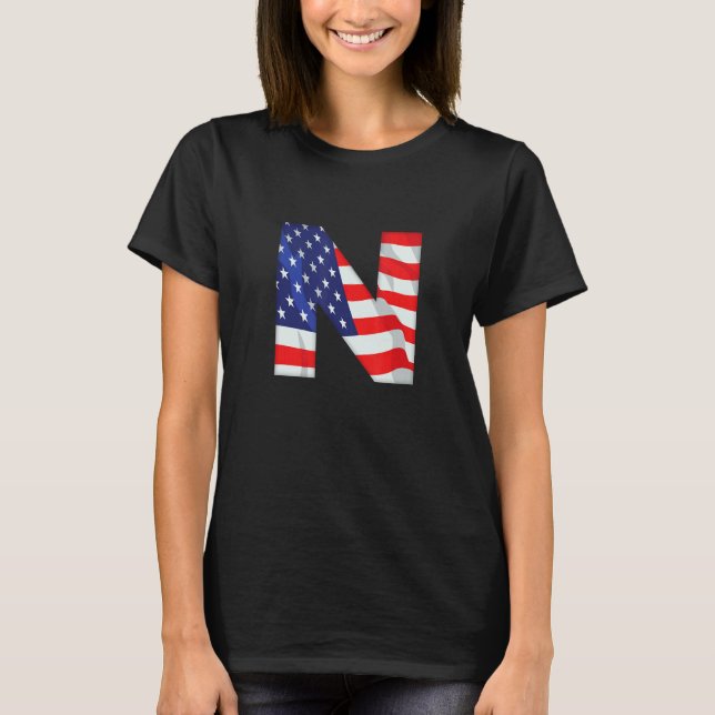 Camiseta Letra N Maiúscula Alfabet Eua American Flag Monsen (Frente)