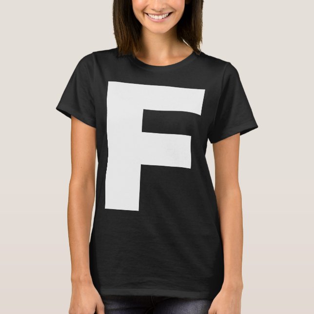 Camiseta Letra Negra F Caracteres alfabéticos Grande Fonte  (Frente)