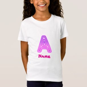 Camiseta Letra Neon A Monograma Iluminada Rosa Roxo Inicial