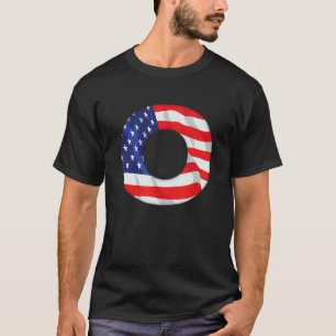 Camiseta Letra O Maiúscula Alfabet Eua American Flag Monsen