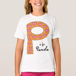 Camiseta Letra P em branco Design, nome da garota personali