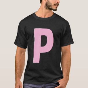 Camiseta Letra P grande e negrito em T Shirt cor-de-rosa