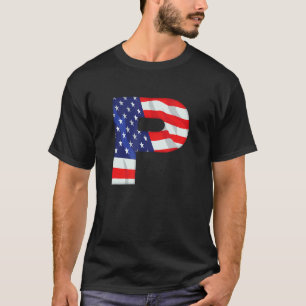Camiseta Letra P Maiúscula Alfabet Eua American Flag Monsen