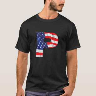 Camiseta Letra P Maiúscula Alfabet Eua American Flag Monsen