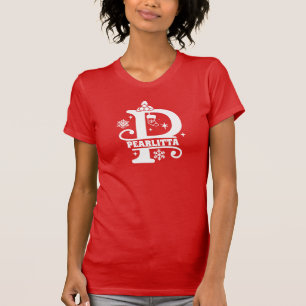 Camiseta Letra P Monograma de Natal Nome Inicial Vermelho