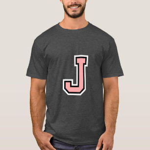 Camiseta Letra Preta Branca Rosa J Monograma Coluna Inicial