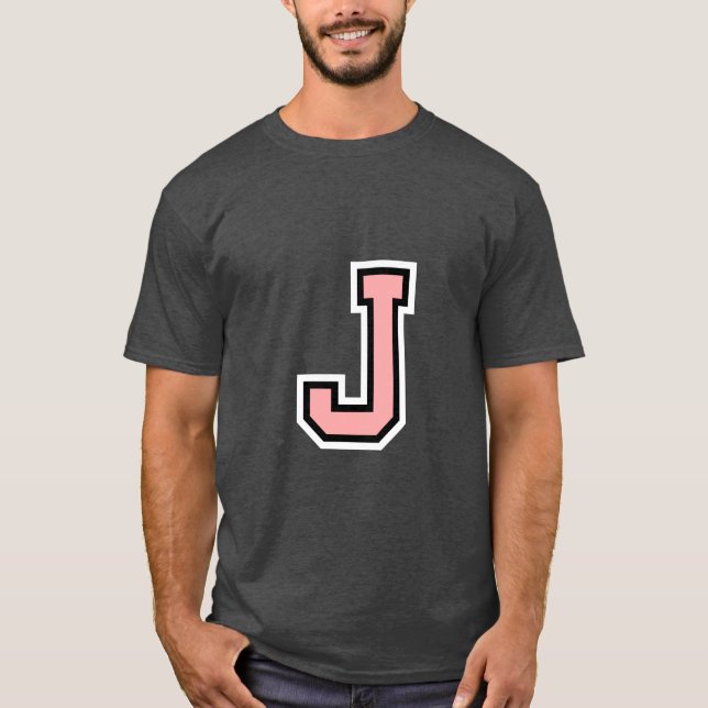 Camiseta Letra Preta Branca Rosa J Monograma Coluna Inicial (Frente)