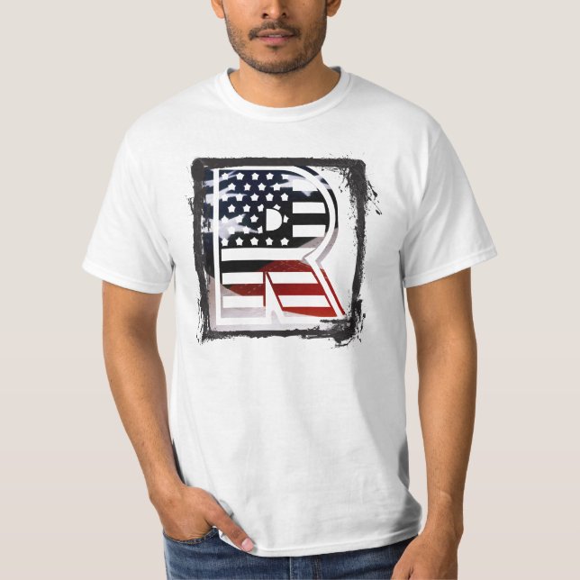 Camiseta Letra R Monograma EUA Sinalizador (Frente)