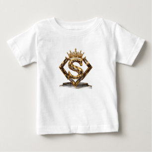 Camiseta Letra S Dourada de Luxo Coroa Monograma de Diamant