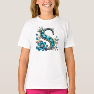 Camiseta Letra S e Coroa de Cristal Turquesa