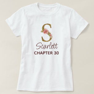 Camiseta Letra S Monograma Dourado Rosas Rosa Natalício