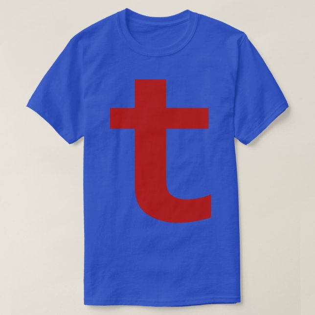 Camiseta Letra t em texto vermelho Tipografia mínima (Frente do Design)