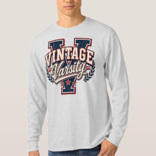 Camiseta Letra V em bloco angustiado vintage universitário