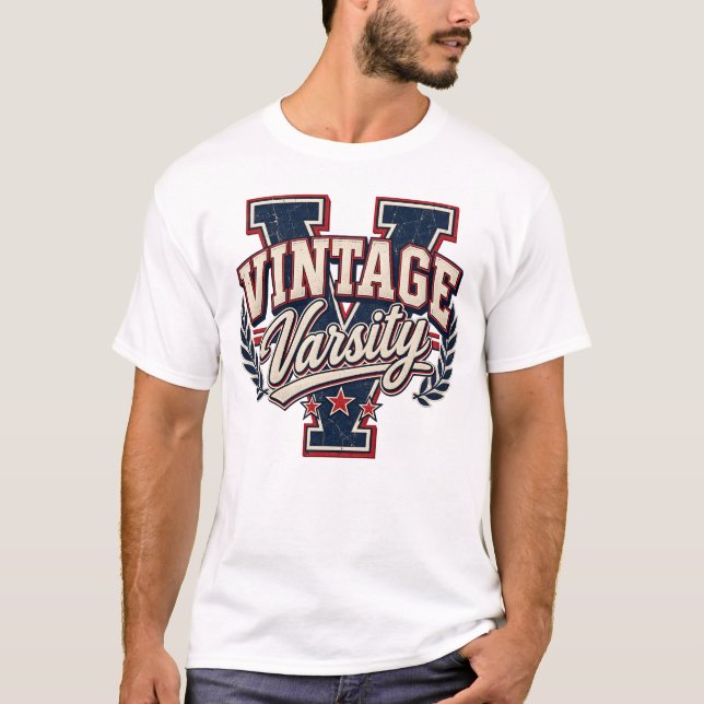 Camiseta Letra V em Bloco Distress Vintage Varsity (Frente)