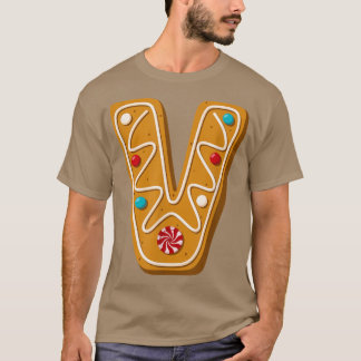Camiseta Letra V Maiúscula Alphabet de Biscoito de Natal Ma