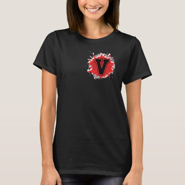 Camiseta Letra V Monograma Inicial Cliente Personalizado (Frente)