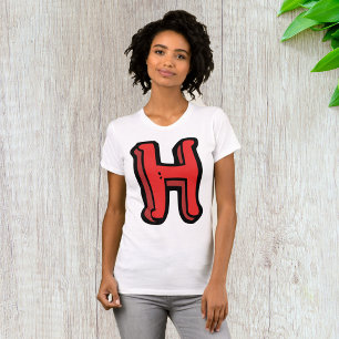 Camiseta Letra vermelha escura H alfabeto divertido
