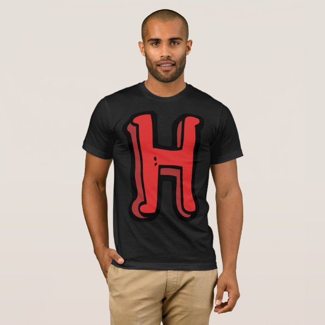 Camiseta Letra vermelha escura H alfabeto divertido (Frente Completa)