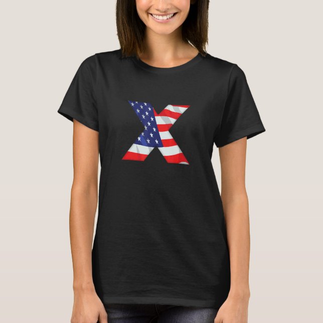 Camiseta Letra X Maiúscula Alfabet Eua American Flag Monsen (Frente)