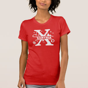 Camiseta Letra X Natal Monograma Nome inicial Vermelho