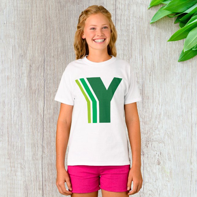 Camiseta Letra Y Verde Monograma Listras Geométricas (Criador carregado)