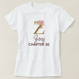 Camiseta Letra Z Monograma Dourado Rosas Rosa Claro Anivers