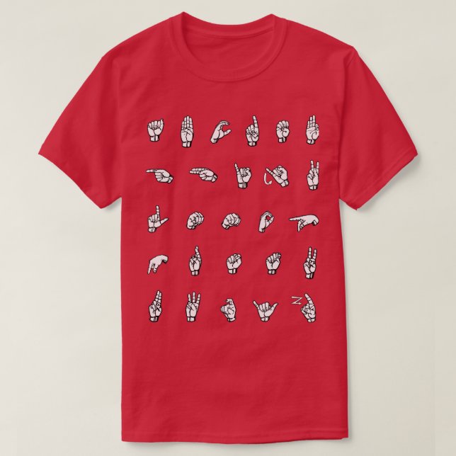Camiseta Letras alfabéticas ASL individuais ABCs (Frente do Design)