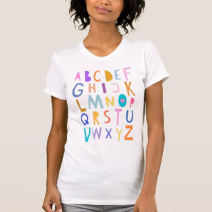 Camiseta Letras Belas Coloridas de Aprendizado de Alfabeto 