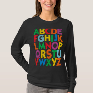 Camiseta Letras Coloridas Maiúsculas Alfabeto Aprende Abcs