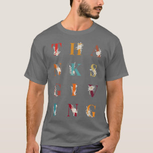 Camiseta Letras de Ação de Graças Autumn Alphabet Holiday C