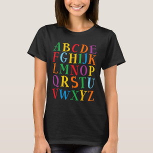Camiseta Letras De Cores Divertidas Alfabeto Aprender Abcs