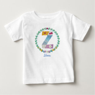 Camiseta Letras de Flor Iniciais "Z" com Nome Personalizado