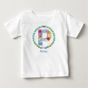 Camiseta Letras de Flor "P" Inicial com Nome Personalizado