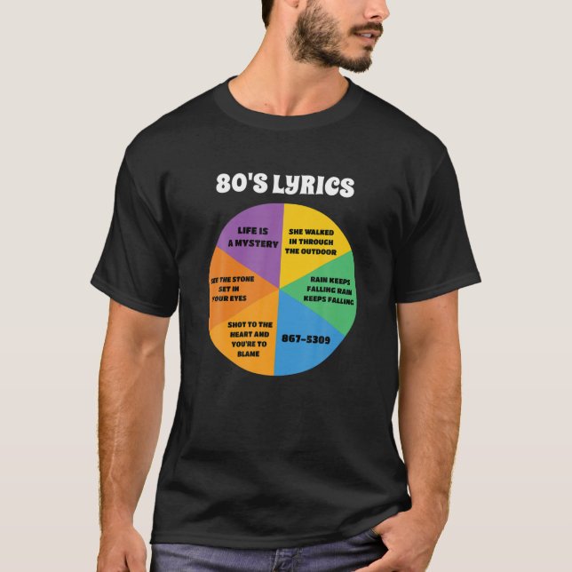 Camiseta Letras De Música anos 80 Seis Letras De Música Na  (Frente)