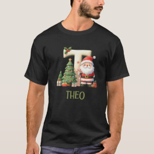 Camiseta Letras de Natal Theo Winter Letter Boys Name Pre