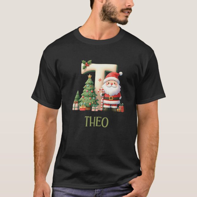 Camiseta Letras de Natal Theo Winter Letter Boys Name Pre (Frente)